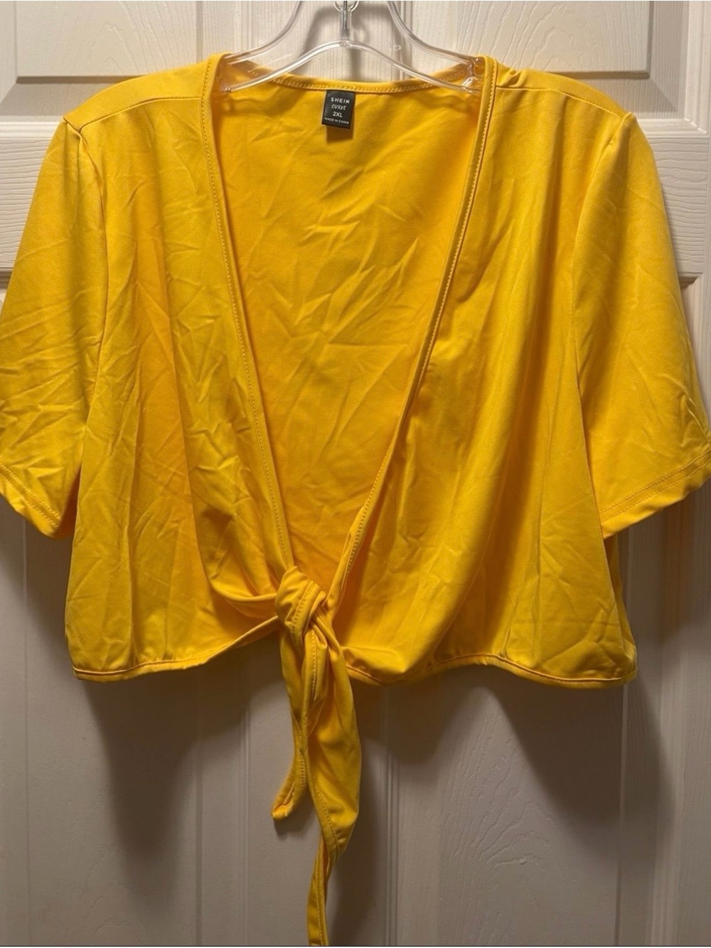 SHEIN Yellow Tie-Front Crop Top